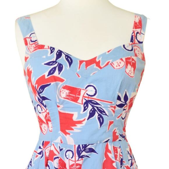 Modcloth Emily and Fin Valerie Retro Midi A-line Dress Blue Cocktail Print - Picture 3 of 8